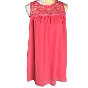 As U Wish Coral Pink Lace Chiffon  Summer Dress Size XL Sleeveless Lined